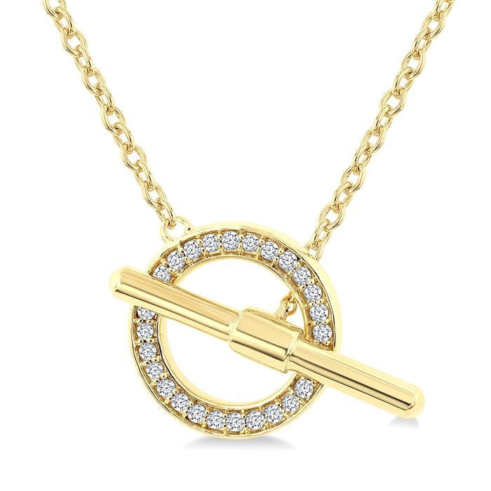 1/10 Ctw Circle Toggle Round Cut Diamond Petite Fashion Necklace in 10K Yellow Gold