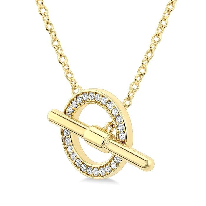 1/10 Ctw Circle Toggle Round Cut Diamond Petite Fashion Necklace in 10K Yellow Gold