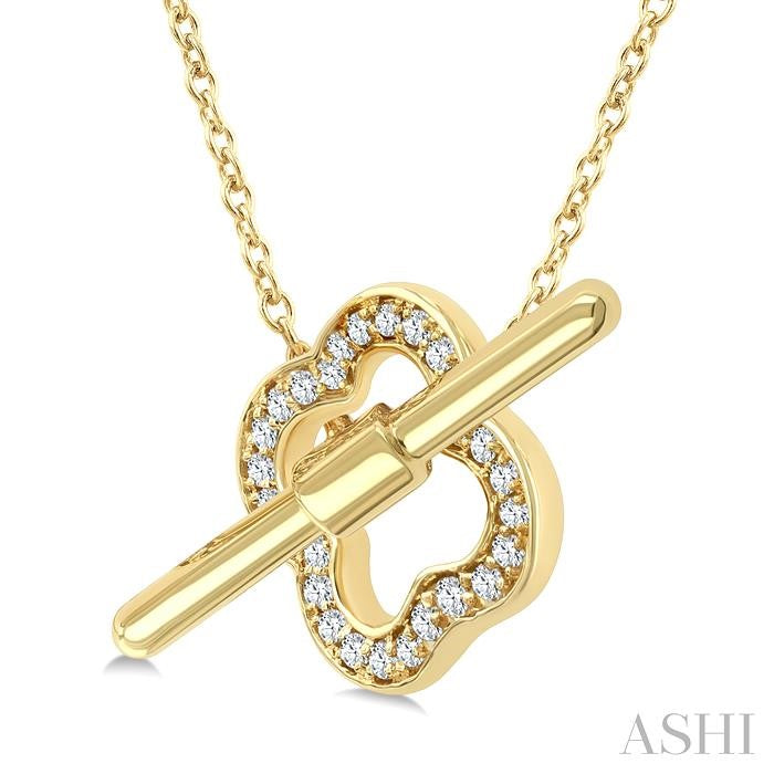 1/10 Ctw Clover Toggle Round Cut Diamond Petite Fashion Necklace in 10K Yellow Gold