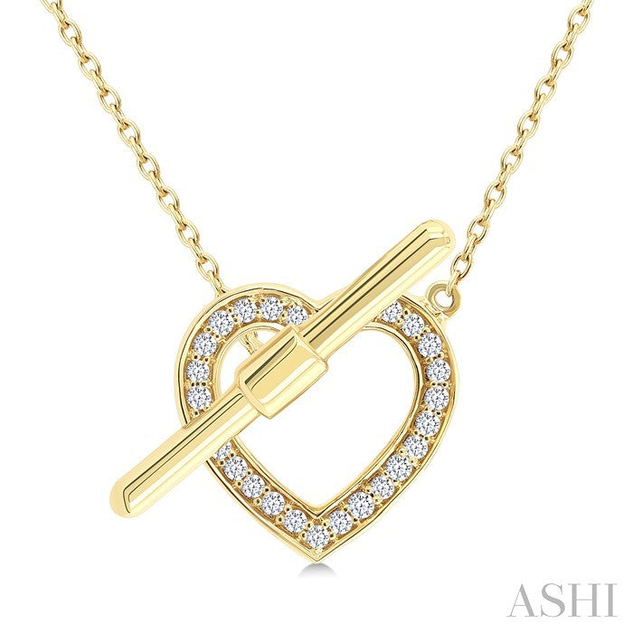 1/10 Ctw Heart Toggle Round Cut Diamond Petite Fashion Necklace in 10K Yellow Gold