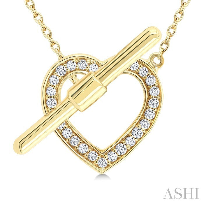 1/10 Ctw Heart Toggle Round Cut Diamond Petite Fashion Necklace in 10K Yellow Gold