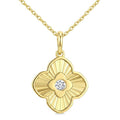 1/20 Ctw Round Cut Diamond Pirouette Fluted Texture Clover Fashion Pendant With Chain in 10K Yellow Gold