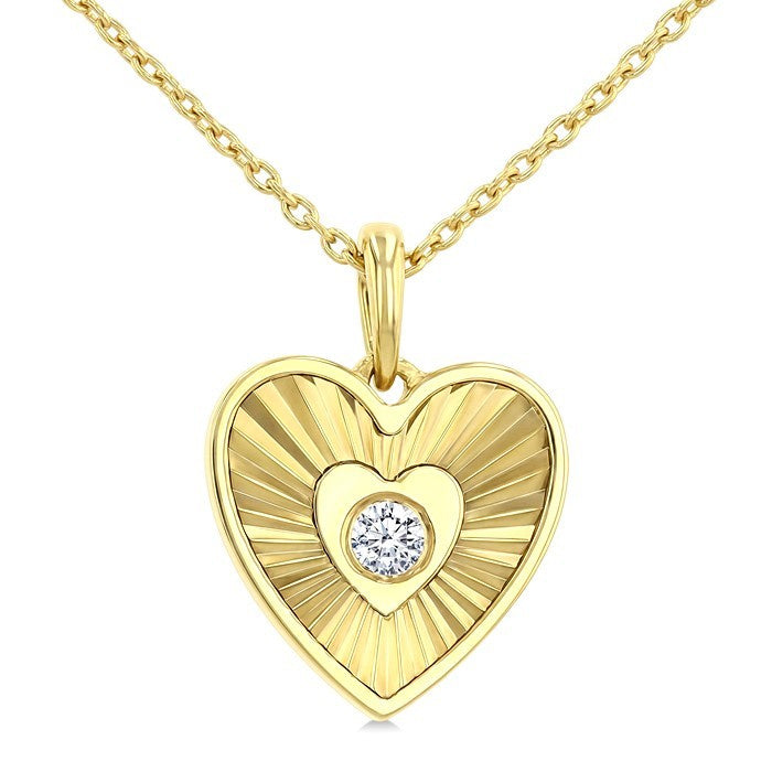 1/20 Ctw Round Cut Diamond Pirouette Fluted Texture Heart Fashion Pendant With Chain in 10K Yellow Gold