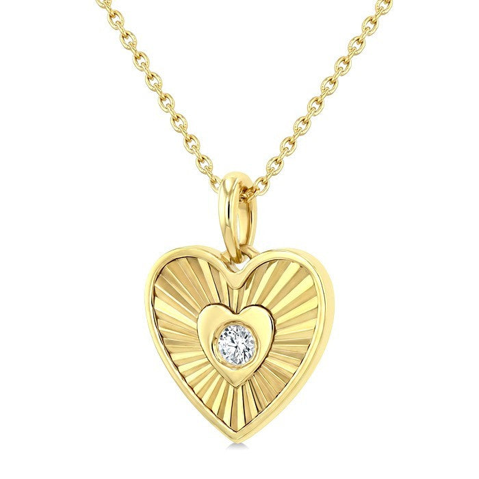 1/20 Ctw Round Cut Diamond Pirouette Fluted Texture Heart Fashion Pendant With Chain in 10K Yellow Gold