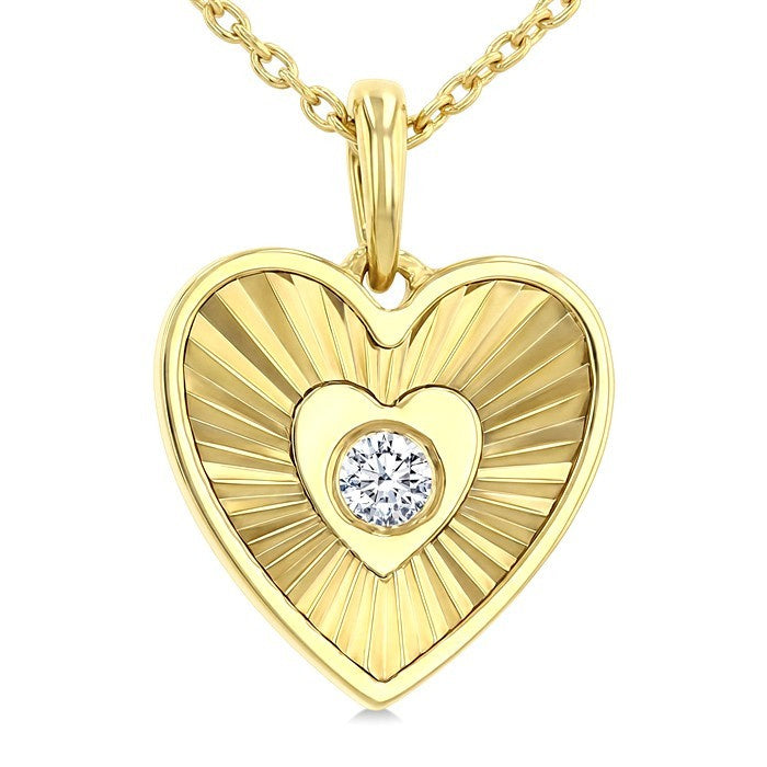 1/20 Ctw Round Cut Diamond Pirouette Fluted Texture Heart Fashion Pendant With Chain in 10K Yellow Gold