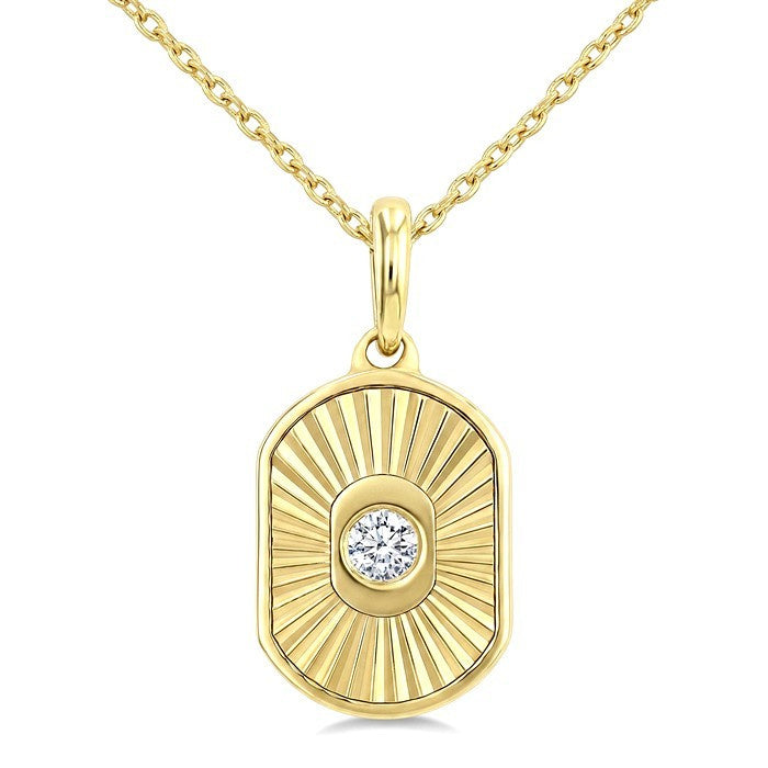 1/20 Ctw Round Cut Diamond Pirouette Rectangular Shape Fluted Pendant With Chain in 10K Yellow Gold