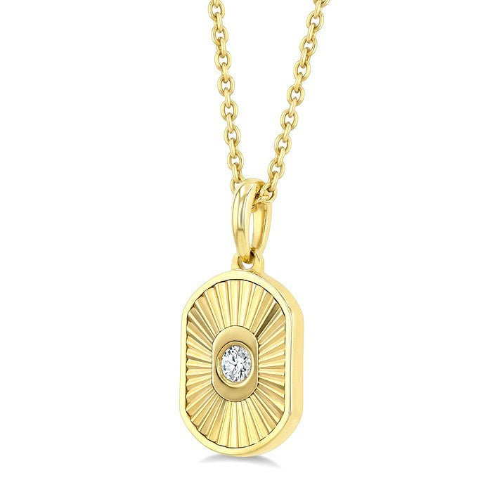 1/20 Ctw Round Cut Diamond Pirouette Rectangular Shape Fluted Pendant With Chain in 10K Yellow Gold