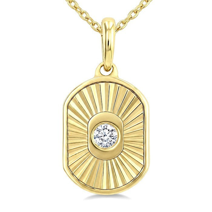 1/20 Ctw Round Cut Diamond Pirouette Rectangular Shape Fluted Pendant With Chain in 10K Yellow Gold