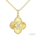 1/20 Ctw Round Cut Diamond Pirouette Fluted Texture Clover Fashion Pendant With Chain in 10K Yellow Gold