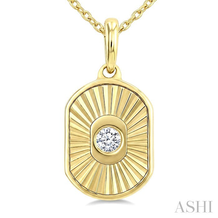 1/20 Ctw Round Cut Diamond Pirouette Rectangular Shape Fluted Pendant With Chain in 10K Yellow Gold