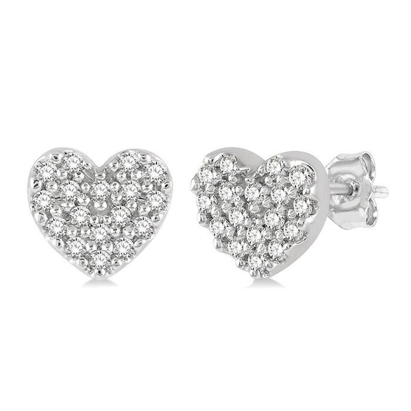 1/10 Ctw Heart Charm Round Cut Diamond Petite Fashion Earrings in 14K White Gold