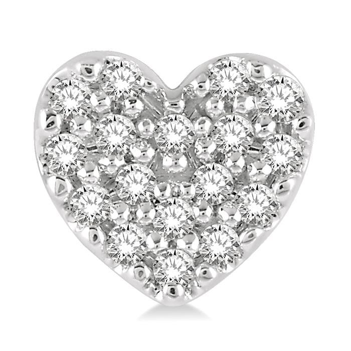 1/10 Ctw Heart Charm Round Cut Diamond Petite Fashion Earrings in 14K White Gold