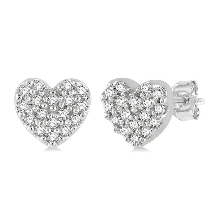 1/10 Ctw Heart Charm Round Cut Diamond Petite Fashion Earrings in 10K White Gold