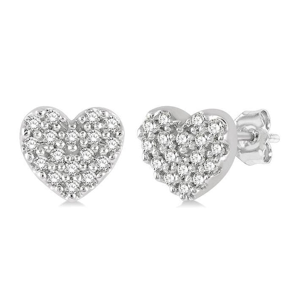 1/10 Ctw Heart Charm Round Cut Diamond Petite Fashion Earrings in 10K White Gold