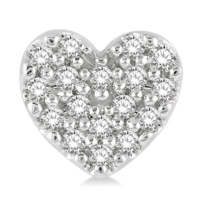1/10 Ctw Heart Charm Round Cut Diamond Petite Fashion Earrings in 10K White Gold