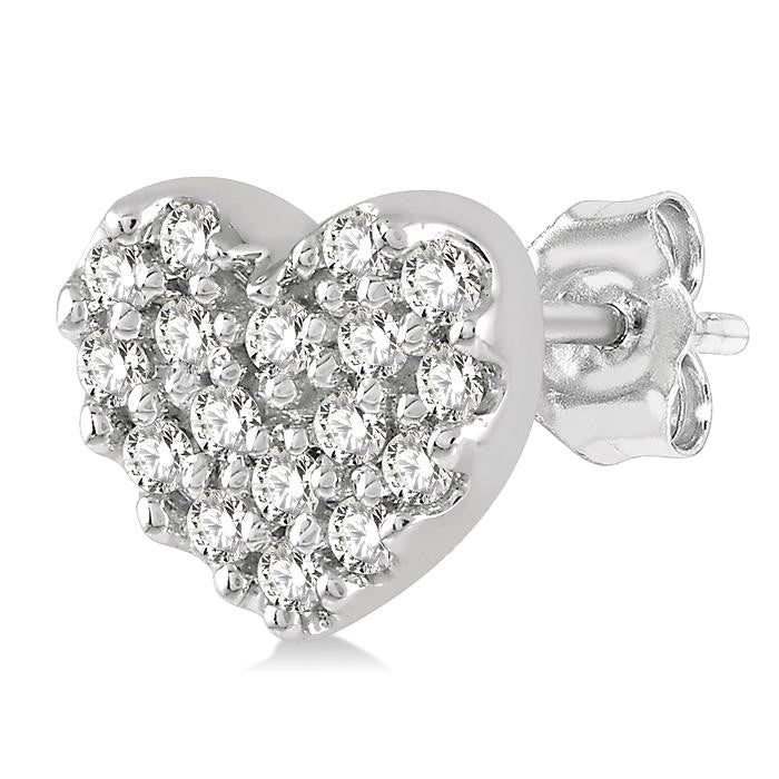 1/10 Ctw Heart Charm Round Cut Diamond Petite Fashion Earrings in 10K White Gold