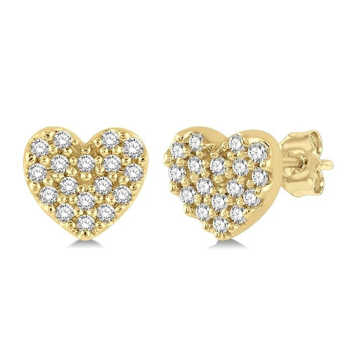 1/10 Ctw Heart Charm Round Cut Diamond Petite Fashion Earrings in 10K Yellow Gold