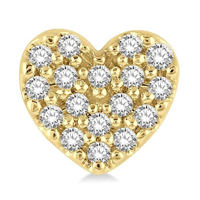 1/10 Ctw Heart Charm Round Cut Diamond Petite Fashion Earrings in 10K Yellow Gold