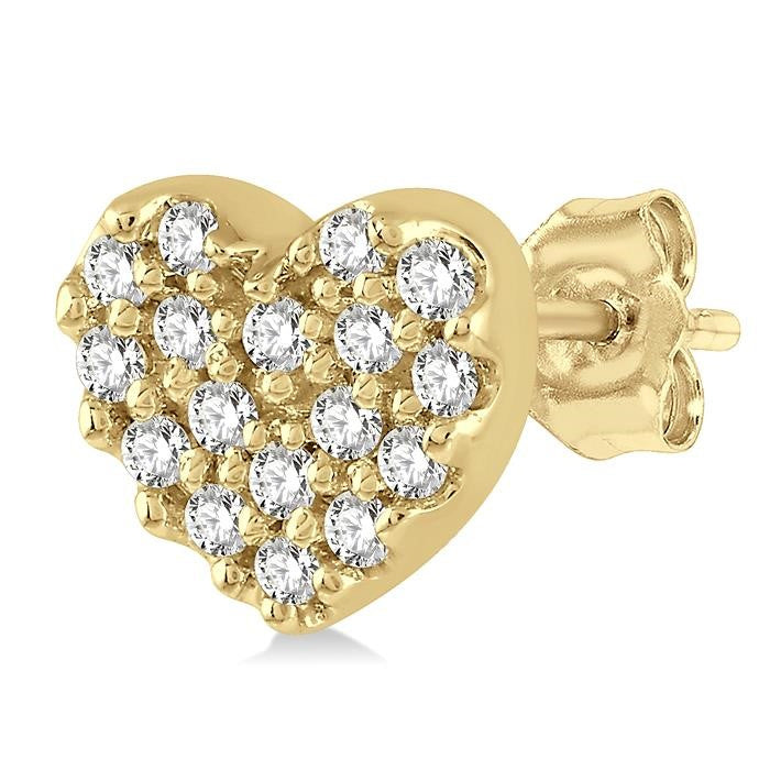 1/10 Ctw Heart Charm Round Cut Diamond Petite Fashion Earrings in 10K Yellow Gold