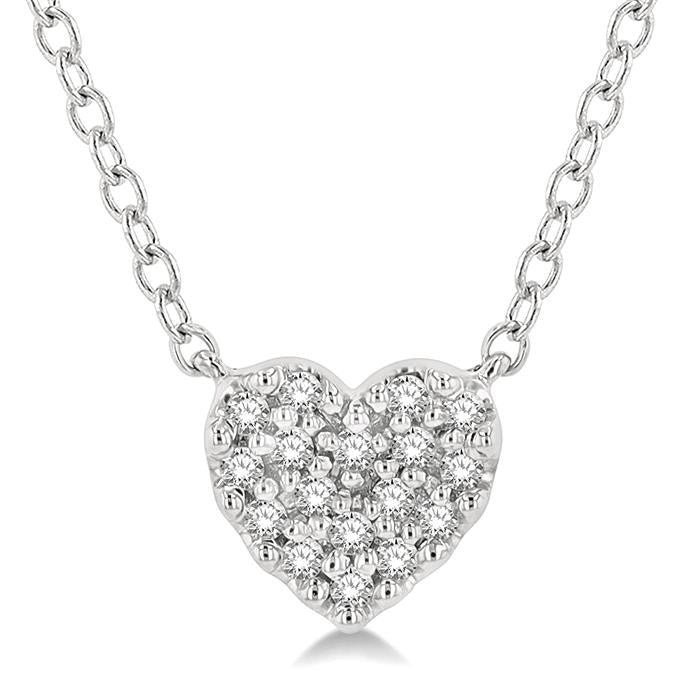 1/10 Ctw Heart Charm Round Cut Diamond Petite Fashion Pendant With Chain in 10K White Gold