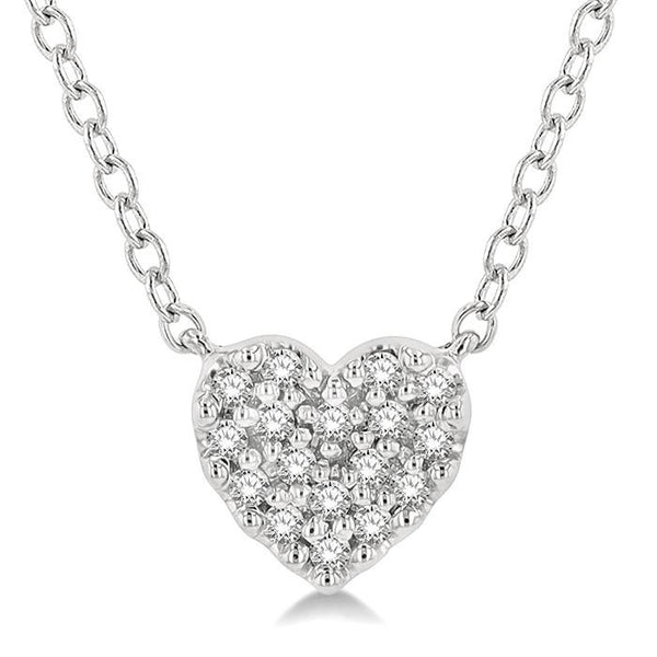 1/10 Ctw Heart Charm Round Cut Diamond Petite Fashion Pendant With Chain in 10K White Gold