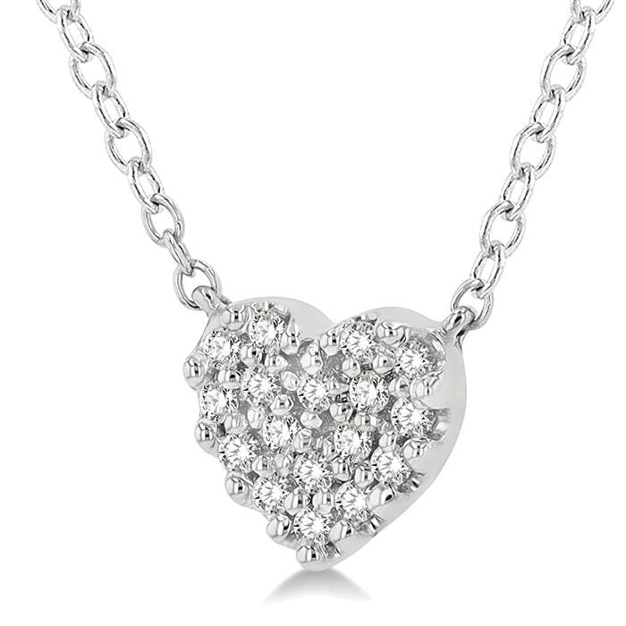 1/10 Ctw Heart Charm Round Cut Diamond Petite Fashion Pendant With Chain in 10K White Gold