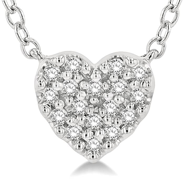 1/10 Ctw Heart Charm Round Cut Diamond Petite Fashion Pendant With Chain in 10K White Gold