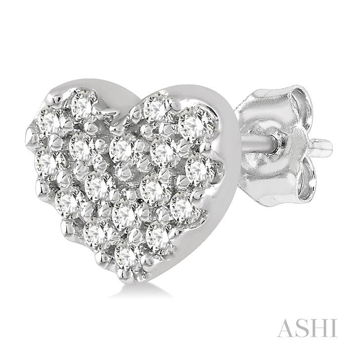 1/10 Ctw Heart Charm Round Cut Diamond Petite Fashion Earrings in 14K White Gold
