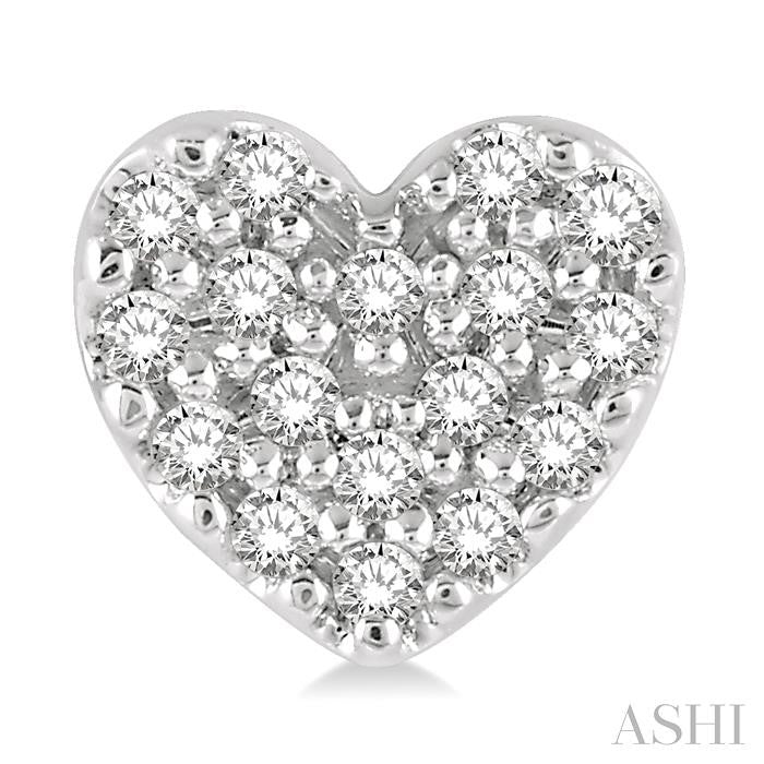 1/10 Ctw Heart Charm Round Cut Diamond Petite Fashion Earrings in 14K White Gold