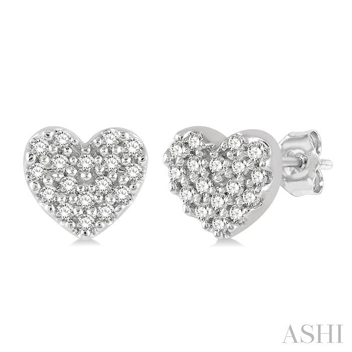 1/10 Ctw Heart Charm Round Cut Diamond Petite Fashion Earrings in 10K White Gold