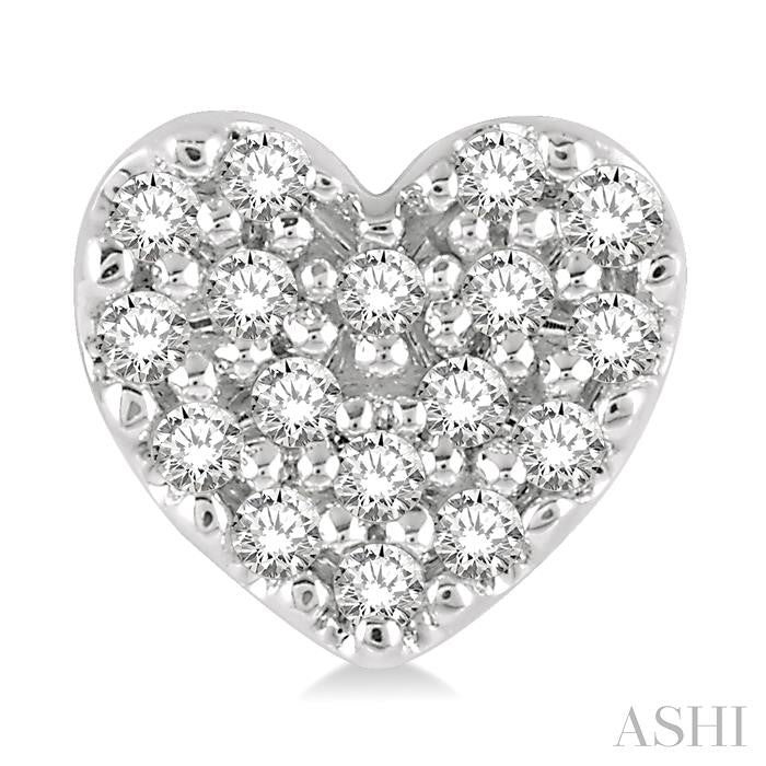 1/10 Ctw Heart Charm Round Cut Diamond Petite Fashion Earrings in 10K White Gold