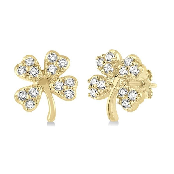 1/10 Ctw Four-Leaf Clover Round Cut Diamond Petite Fashion Earrings in 14K Yellow Gold