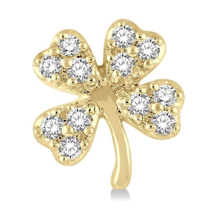1/10 Ctw Four-Leaf Clover Round Cut Diamond Petite Fashion Earrings in 14K Yellow Gold