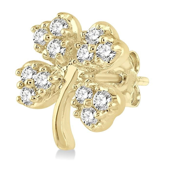 1/10 Ctw Four-Leaf Clover Round Cut Diamond Petite Fashion Earrings in 14K Yellow Gold