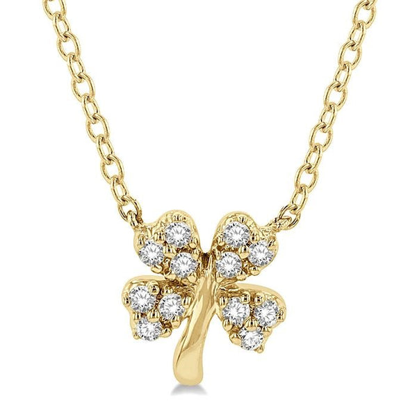 1/10 Ctw Four-Leaf Clover Round Cut Diamond Petite Fashion Pendant With Chain in 14K Yellow Gold