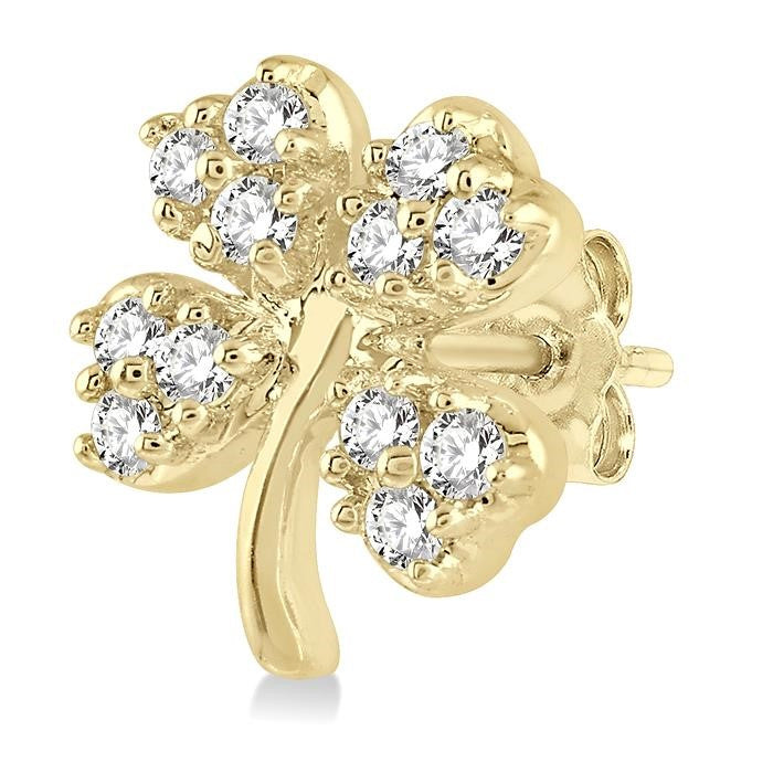 1/10 Ctw Four-Leaf Clover Round Cut Diamond Petite Fashion Earrings in 10K Yellow Gold