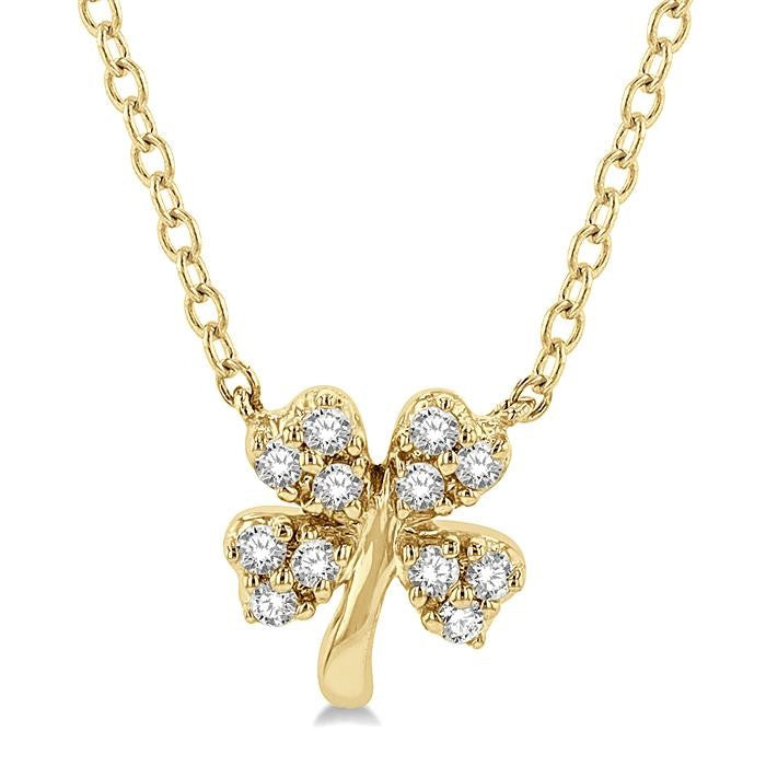 1/10 Ctw Four-Leaf Clover Round Cut Diamond Petite Fashion Pendant With Chain in 10K Yellow Gold