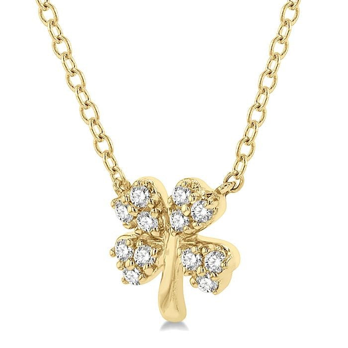 1/10 Ctw Four-Leaf Clover Round Cut Diamond Petite Fashion Pendant With Chain in 10K Yellow Gold
