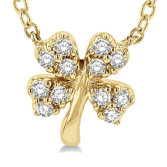 1/10 Ctw Four-Leaf Clover Round Cut Diamond Petite Fashion Pendant With Chain in 10K Yellow Gold