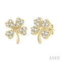 1/10 Ctw Four-Leaf Clover Round Cut Diamond Petite Fashion Earrings in 10K Yellow Gold