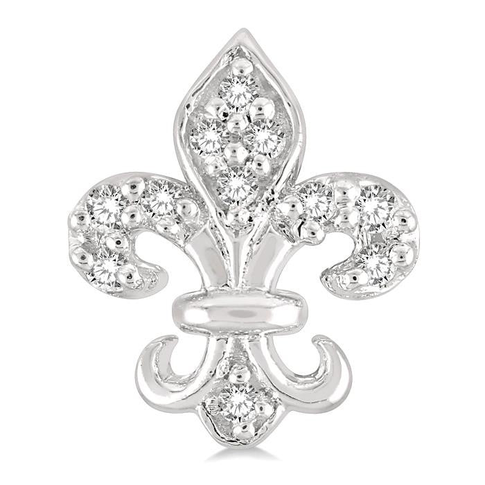 1/20 Ctw Fleur De Lis Round Cut Diamond Petite Earrings in 10K White Gold