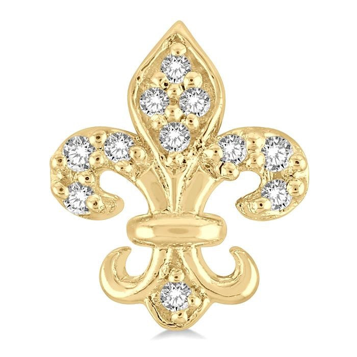 1/20 Ctw Fleur De Lis Round Cut Diamond Petite Earrings in 10K Yellow Gold