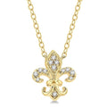 1/20 Ctw Fleur De Lis Round Cut Diamond Petite Fashion Pendant With Chain in 10K Yellow Gold