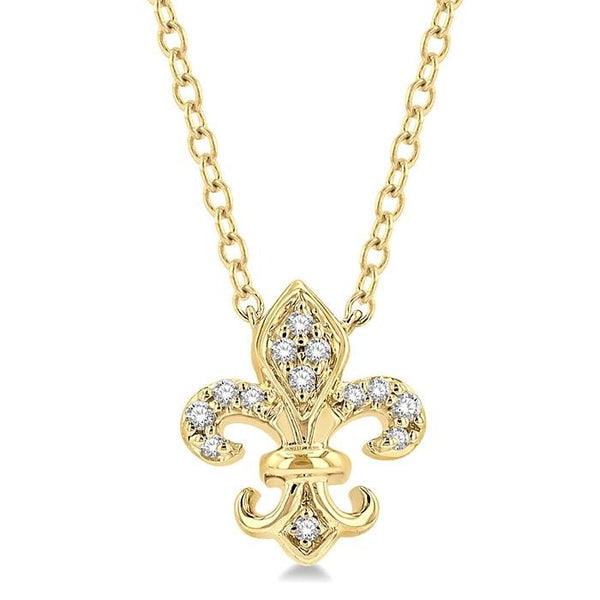 1/20 Ctw Fleur De Lis Round Cut Diamond Petite Fashion Pendant With Chain in 10K Yellow Gold