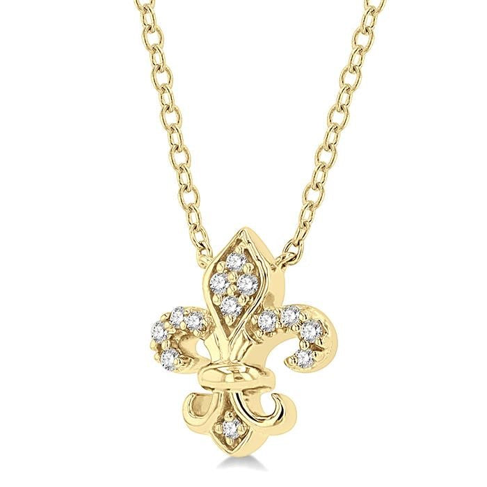 1/20 Ctw Fleur De Lis Round Cut Diamond Petite Fashion Pendant With Chain in 10K Yellow Gold