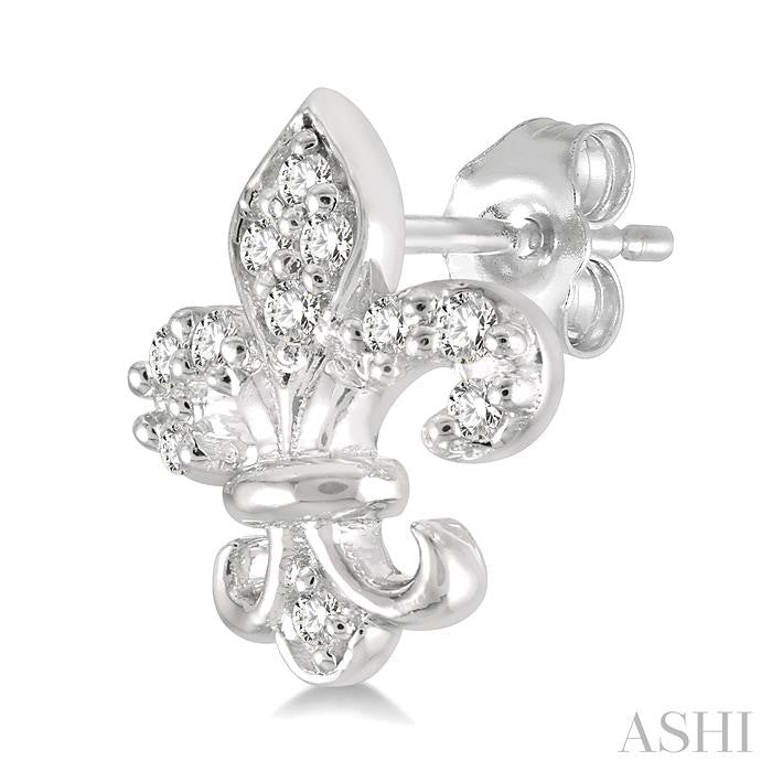 1/20 Ctw Fleur De Lis Round Cut Diamond Petite Earrings in 10K White Gold