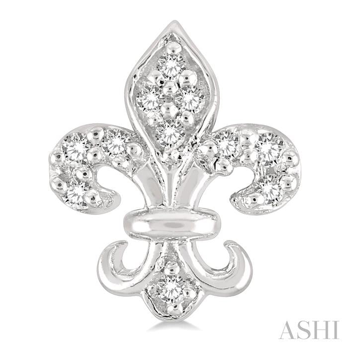 1/20 Ctw Fleur De Lis Round Cut Diamond Petite Earrings in 10K White Gold