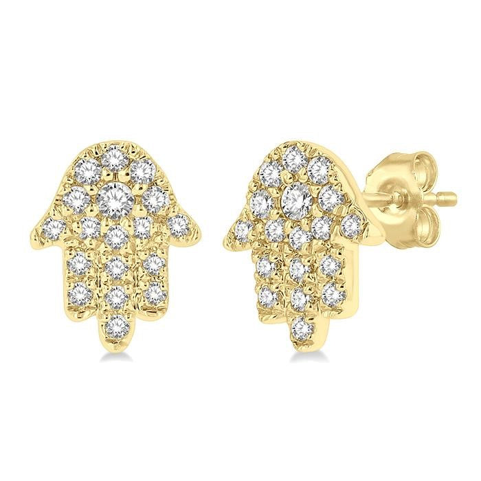 1/8 Ctw Hamsa Round cut Diamond Petite Fashion Earrings in 10K Yellow Gold