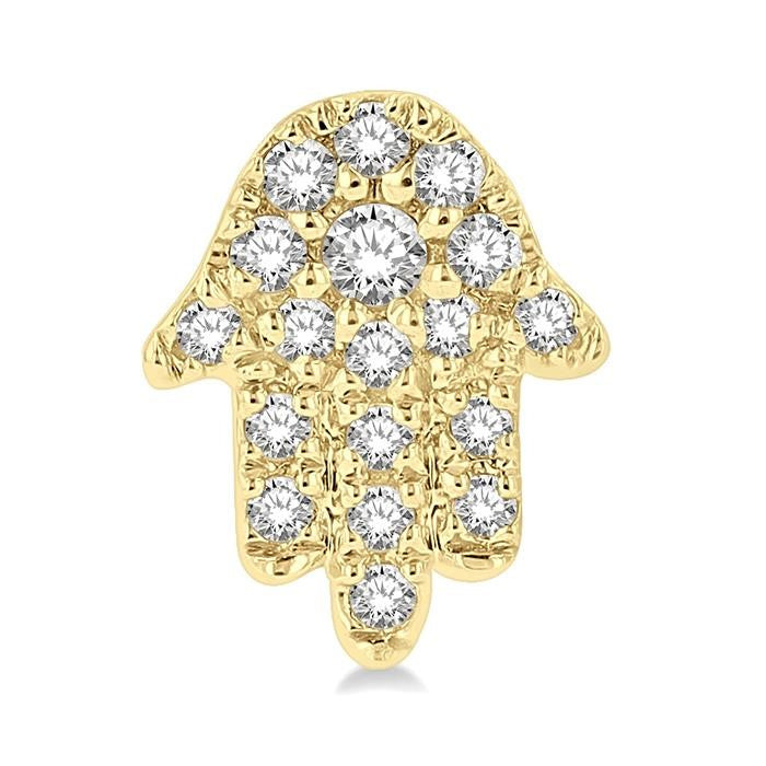 1/8 Ctw Hamsa Round cut Diamond Petite Fashion Earrings in 10K Yellow Gold