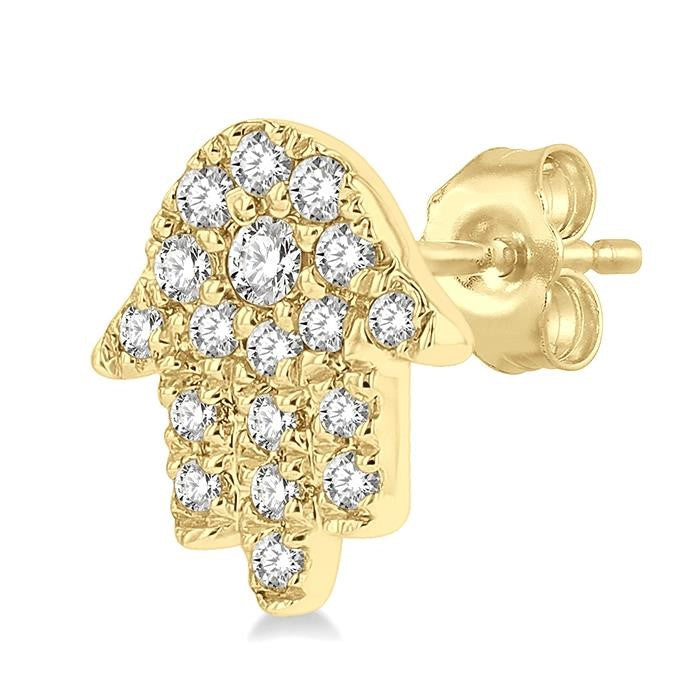 1/8 Ctw Hamsa Round cut Diamond Petite Fashion Earrings in 10K Yellow Gold